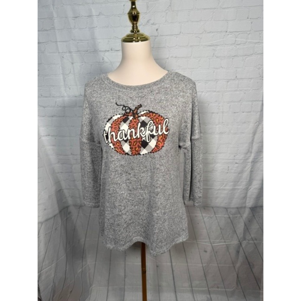 NWOT Magical Season‎ Thankful Pumpkin Leopard Plaid Fall Top Women's M